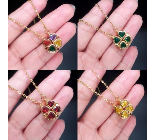 Золота підвіска Чотирилиста конюшина із зеленим турмаліном і магнітами грошовий талісман для удачі