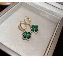 Позолочені сережки з Чотирилистним Клевером із зеленим турмаліном для удачі