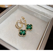 Позолочені сережки з Чотирилистним Клевером із зеленим турмаліном для удачі