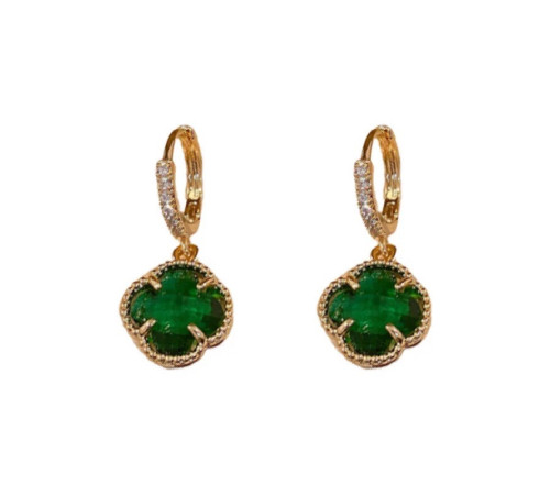 Позолочені сережки з Чотирилистним Клевером із зеленим турмаліном для удачі