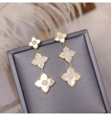 Позолочені Сережки з Чотирилистним Клевером і фіанітами для удачі