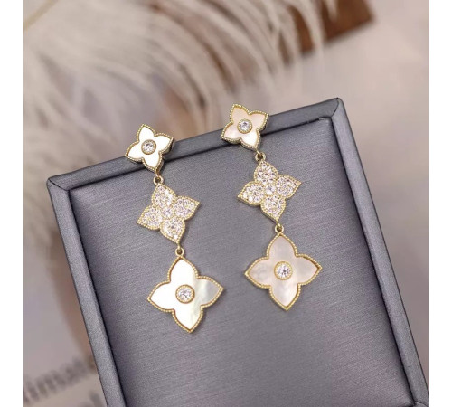 Позолочені Сережки з Чотирилистним Клевером і фіанітами для удачі