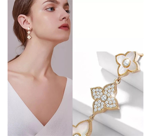 Позолочені Сережки з Чотирилистним Клевером і фіанітами для удачі