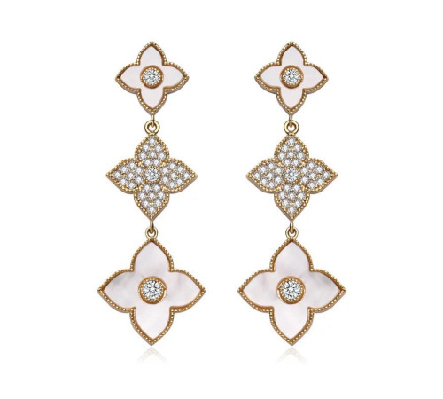 Позолочені Сережки з Чотирилистним Клевером і фіанітами для удачі