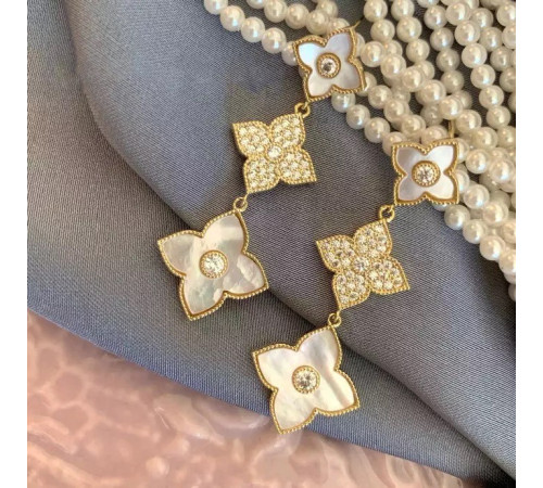 Позолочені Сережки з Чотирилистним Клевером і фіанітами для удачі