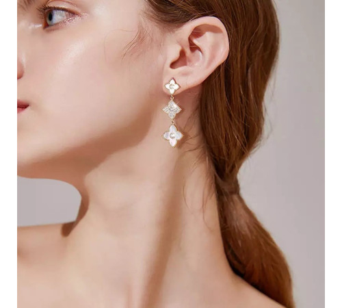 Позолочені Сережки з Чотирилистним Клевером і фіанітами для удачі