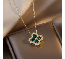 Золота підвіска з Чотирилистним зеленим Клевером із турмаліном і фіанітами для удачі