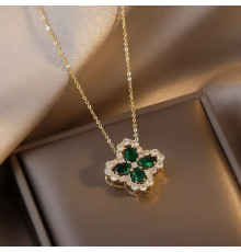 Золота підвіска з Чотирилистним зеленим Клевером із турмаліном і фіанітами для удачі