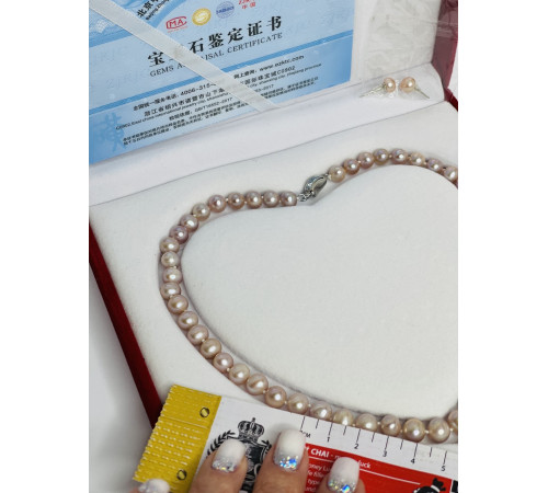 Перли Лавандовий натуральний Малазійський клас ААА із сережками