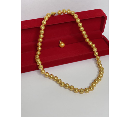 Перлове намисто з Малазійського морського золотого перлів Akoya Клас AAA з підвіскою для багатства та удачі