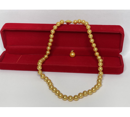 Перлове намисто з Малазійського морського золотого перлів Akoya Клас AAA з підвіскою для багатства та удачі