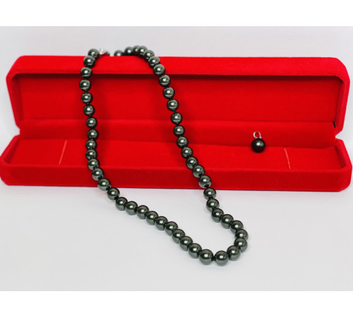 Перлове намисто з Малазійського морського чорного із зеленим відливом Akoya Клас AAA з підвіскою для багатства