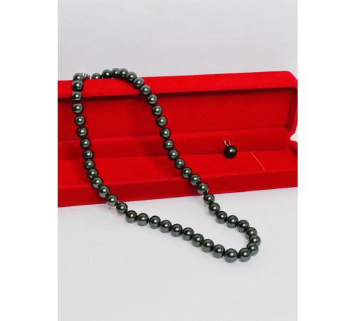 Перлове намисто з Малазійського морського чорного із зеленим відливом Akoya Клас AAA з підвіскою для багатства