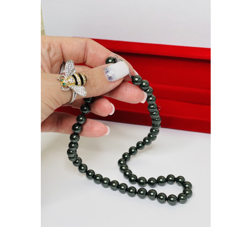 Перлове намисто з Малазійського морського чорного із зеленим відливом Akoya Клас AAA з підвіскою для багатства