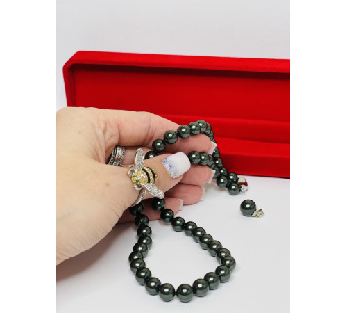 Перлове намисто з Малазійського морського чорного із зеленим відливом Akoya Клас AAA з підвіскою для багатства