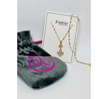 Золота підвіска з Подвійним Чотирилистним Клевером із фіанітами для великої удачі