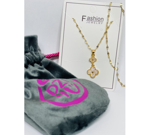 Золота підвіска з Подвійним Чотирилистним Клевером із фіанітами для великої удачі