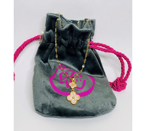 Золота підвіска з Подвійним Чотирилистним Клевером із фіанітами для великої удачі