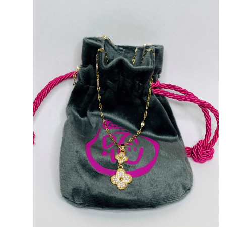 Золота підвіска з Подвійним Чотирилистним Клевером із фіанітами для великої удачі