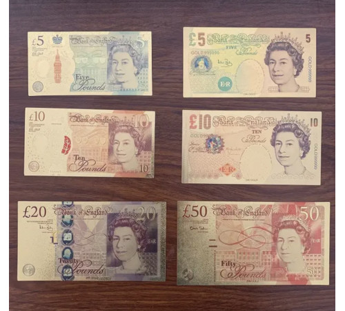 Набір Золотих Купюр Британії 6 штук для приваблення до будинку багатство та процвітання 24К