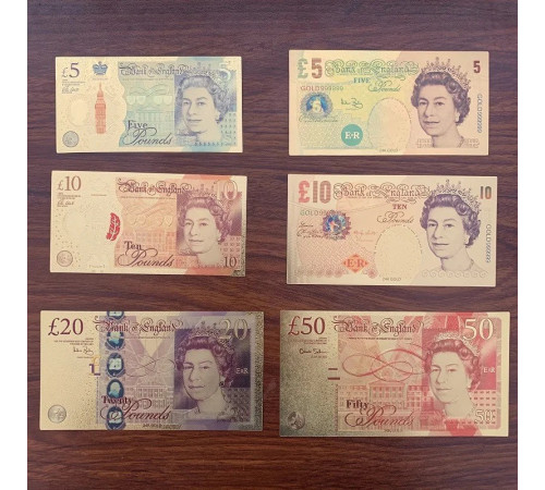 Набір Золотих Купюр Британії 6 штук для приваблення до будинку багатство та процвітання 24К