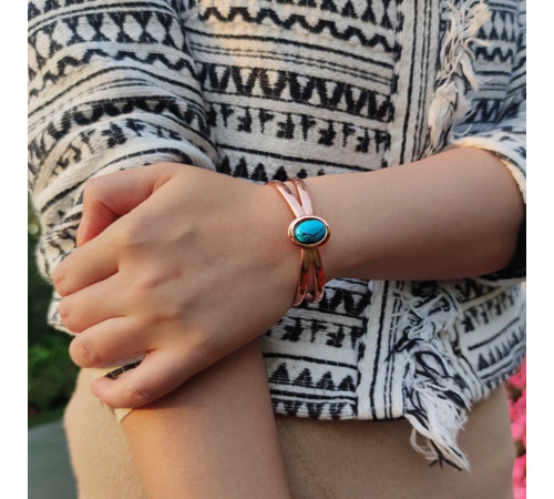 Мідний турмаліновий браслет із бірюзою та магнітами для нормалізації тиску та зміцнення імунітету