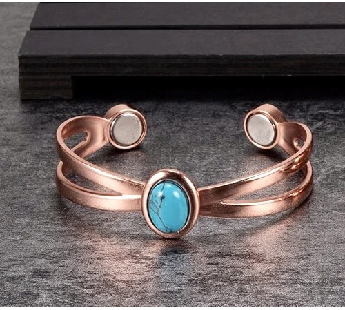 Мідний турмаліновий браслет із бірюзою та магнітами для нормалізації тиску та зміцнення імунітету