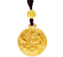 Золота підвіска Півонії з Рибою для процвітання і сили мовлення й любові, удачі з символом Фук