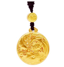 Золота підвіска Півонії з Рибою для процвітання і сили мовлення й любові, удачі з символом Фук