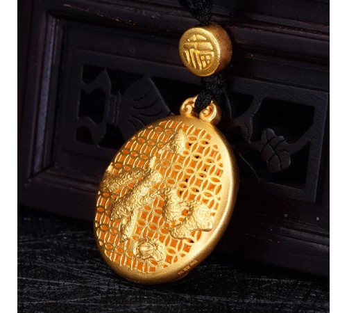 Золота підвіска Півонії з Рибою для процвітання і сили мовлення й любові, удачі з символом Фук