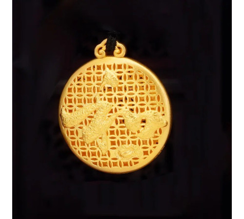 Золота підвіска Півонії з Рибою для процвітання і сили мовлення й любові, удачі з символом Фук