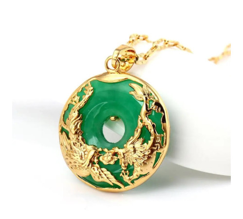 Золота Нефритова Підвіска Дракон і Фенікс для успіху, влади, процвітання та Любові