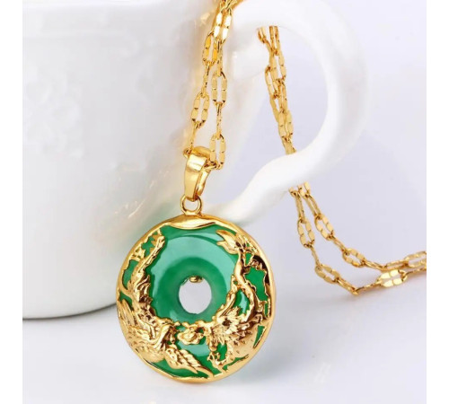 Золота Нефритова Підвіска Дракон і Фенікс для успіху, влади, процвітання та Любові