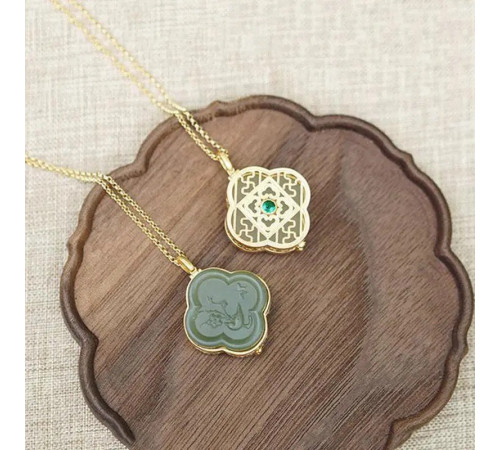 Золота турмалінова підвіска Чотирилиста конюшина з фіанітом для удачі, Процвітання та Здоров'я