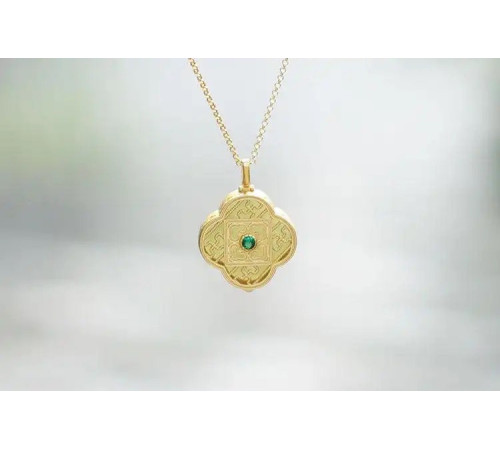 Золота турмалінова підвіска Чотирилиста конюшина з фіанітом для удачі, Процвітання та Здоров'я