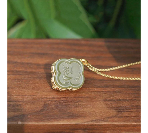 Золота турмалінова підвіска Чотирилиста конюшина з фіанітом для удачі, Процвітання та Здоров'я