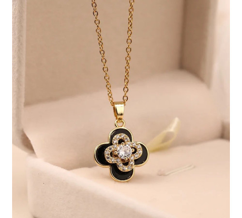 Позолочена підвіска Чотирилиста конюшина з обертовим конюшином і фіанітами для удачі, Процвітання та Здоров'я