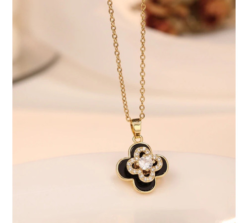 Позолочена підвіска Чотирилиста конюшина з обертовим конюшином і фіанітами для удачі, Процвітання та Здоров'я