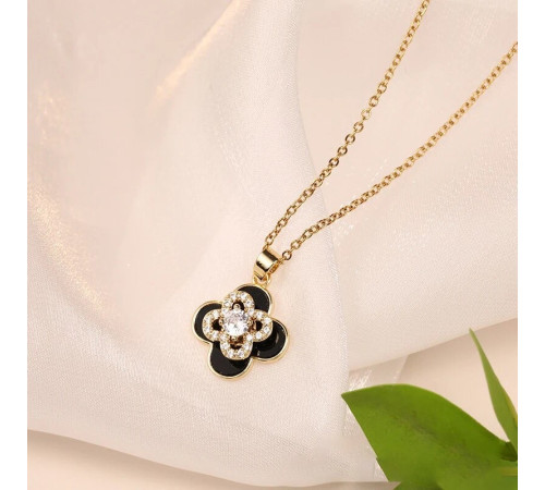 Позолочена підвіска Чотирилиста конюшина з обертовим конюшином і фіанітами для удачі, Процвітання та Здоров'я