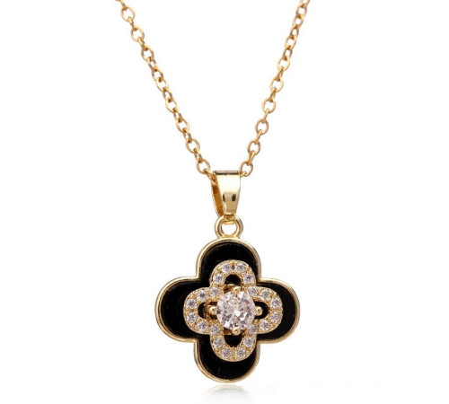 Позолочена підвіска Чотирилиста конюшина з обертовим конюшином і фіанітами для удачі, Процвітання та Здоров'я