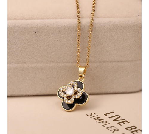 Позолочена підвіска Чотирилиста конюшина з обертовим конюшином і фіанітами для удачі, Процвітання та Здоров'я