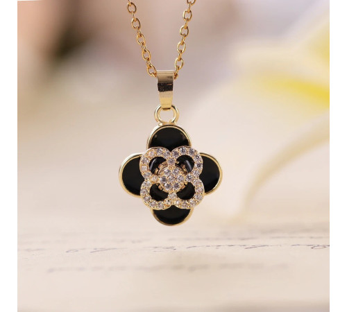 Позолочена підвіска Чотирилиста конюшина з обертовим конюшином і фіанітами для удачі, Процвітання та Здоров'я