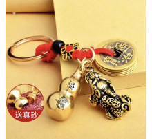 Брелок Дракон Пі Яо з гарбузом Ву-Лу та монетамиської пудрою для Багатства та Довгоріччя