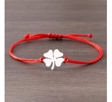 Браслет червона нитка срібний чотирилистий конюшина на велику удачу ручна робота