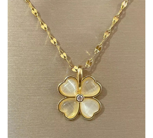 Золота підвіска Клевер Чотирилистий із фіанітом для великого багатства та великої удачі