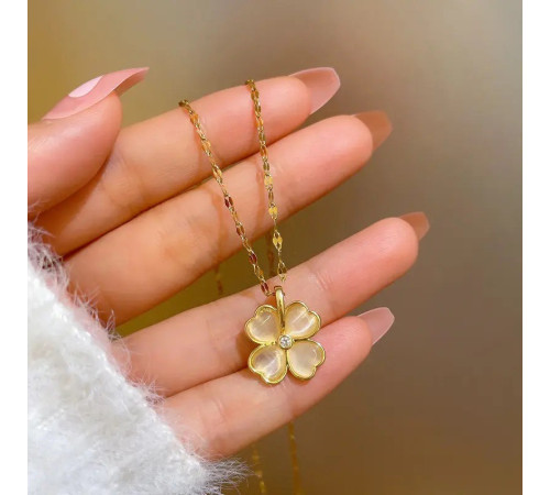 Золота підвіска Клевер Чотирилистий із фіанітом для великого багатства та великої удачі