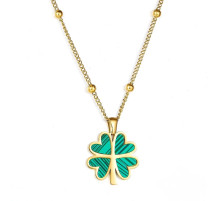 Підвіска з позолотою Чотирилиста конюшина із зеленим малахітом грошовим талісманом для удачі та процвітання