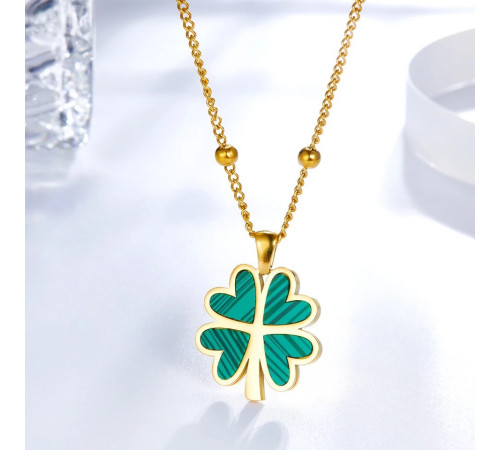 Підвіска з позолотою Чотирилиста конюшина із зеленим малахітом грошовим талісманом для удачі та процвітання