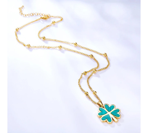 Підвіска з позолотою Чотирилиста конюшина із зеленим малахітом грошовим талісманом для удачі та процвітання