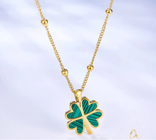 Підвіска з позолотою Чотирилиста конюшина із зеленим малахітом грошовим талісманом для удачі та процвітання